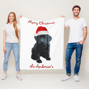 Black Lab Puppy Dog Christmas Labrador Fleece Blanket
