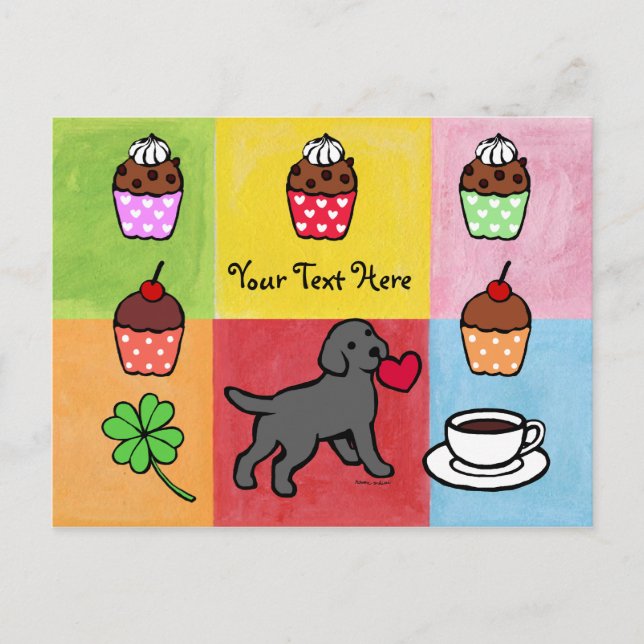 Black Lab Puppy Heart Cartoon Postcard (Front)