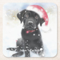 Black Lab Puppy in Christmas Santa hat Custom Text