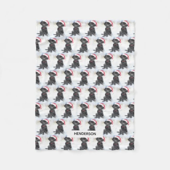 Black Lab Puppy in Santa Hat or Custom Dog Photo Fleece Blanket (Front)