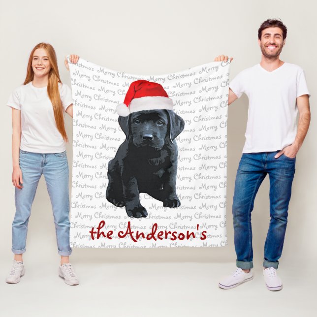 Black Lab Puppy - Merry Christmas - Labrador Fleece Blanket (In Situ)