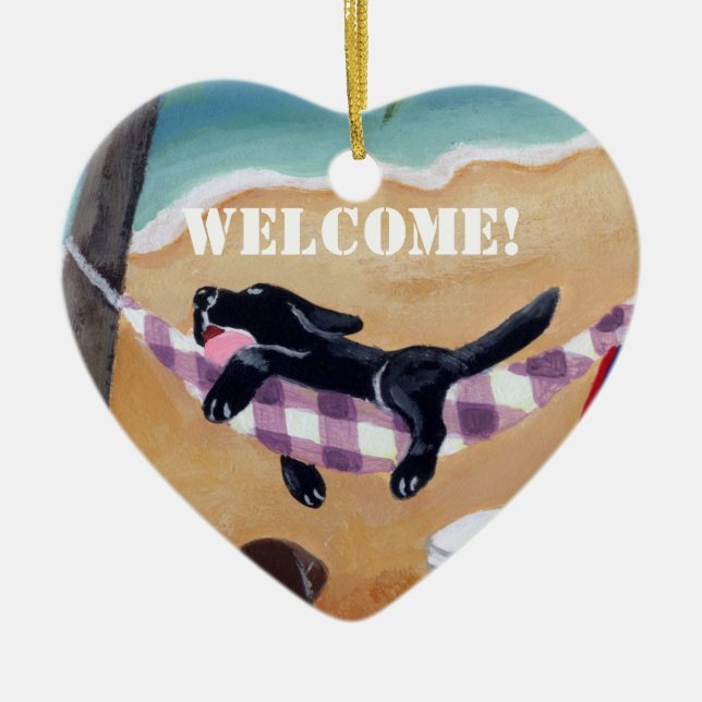 Black Lab Puppy Sleeping Door Hanger Ceramic Tree Decoration (Front)