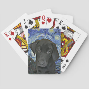 Black Lab Puppy Starry Night Van Gogh Inspired Playing Cards