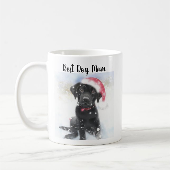 Black Lab Puppy wearing Christmas Santa hat Coffee Mug (Left)