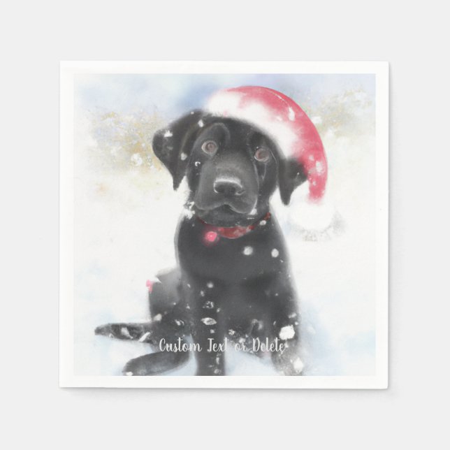 Black Lab Puppy with Christmas Santa hat Custom Napkin (Front)