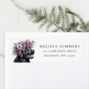 Black Lab Purple Flower Crown Return Address Label