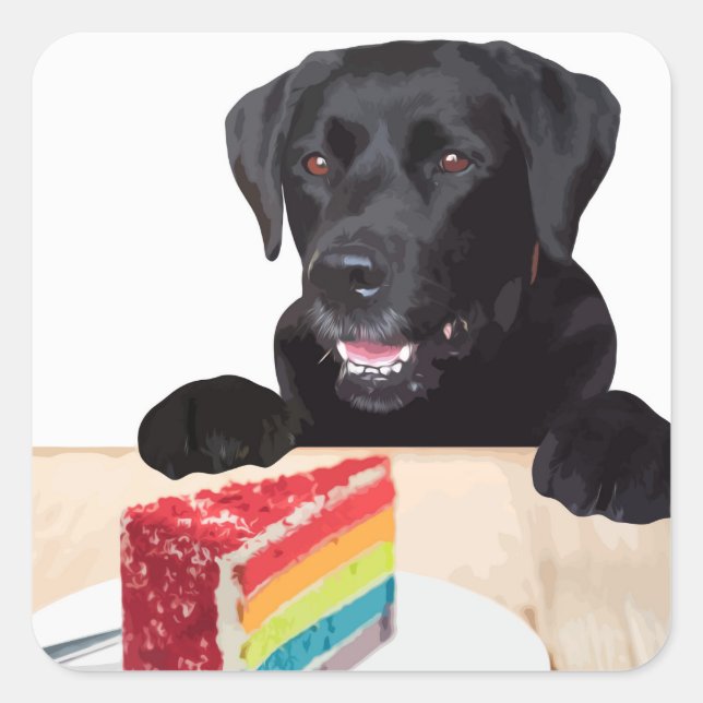 Black Lab Rainbow Cake Dog Birthday Party Square Sticker (Front)