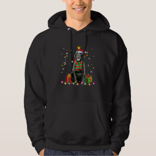 Black Lab Santa Christmas Tree Lights  Xmas Pjs Bo Hoodie