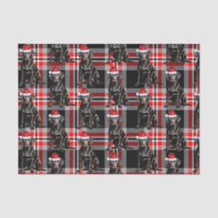 Black Lab Santa Dog on Plaid Christmas Holiday Tissue Paper