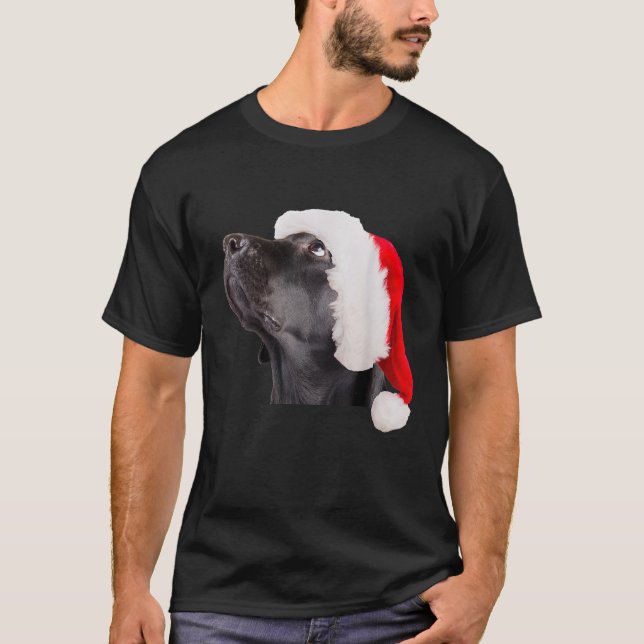 Black Lab Santa Hat Christmas Dog Cute Labrador Re T-Shirt (Front)