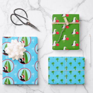 Black Lab Santa Surfboard Seagull Gift Wrap Set 3