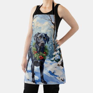 Black Lab Serene Winter Forest Christmas Holiday Apron