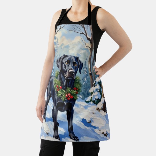 Black Lab Serene Winter Forest Christmas Holiday Apron (Insitu)