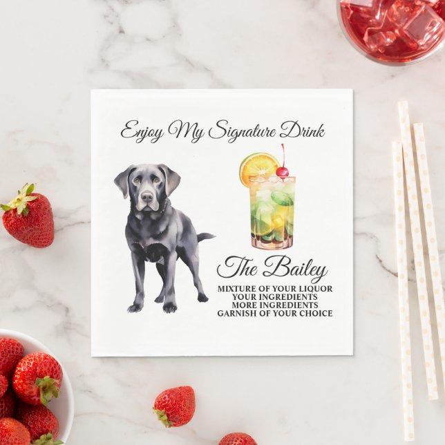 Black Lab Signature Drink Wedding Pet Napkin (Insitu)
