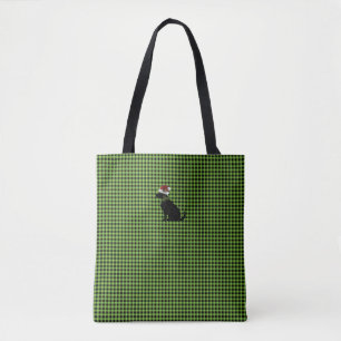 Black Lab Silhouette Christmas Gingham Festive Tote Bag