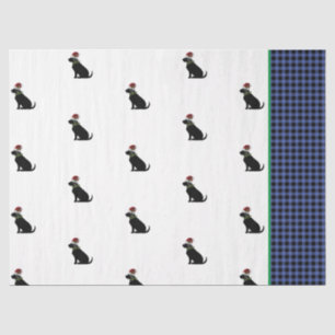 Black Lab Silhouette Christmas Pattern Blue Check Tissue Paper