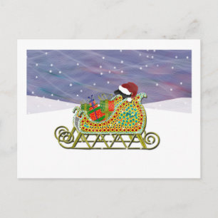 Black Lab Sleigh Christmas Holiday Postcard