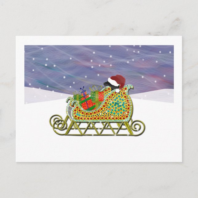 Black Lab Sleigh Christmas Holiday Postcard (Front)