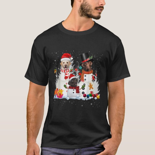 Black Lab Snowman Christmas Lights Santa Dog Xmas  T-Shirt (Front)