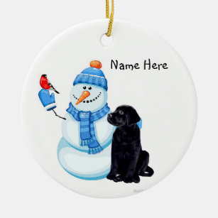 Black Lab Snowman Christmas Ornament