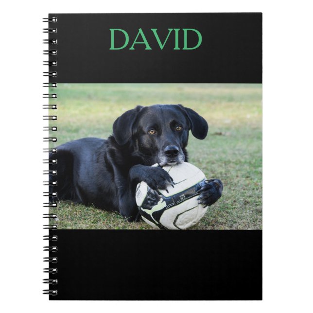 Black lab spiral notebook with custom name. (Front)