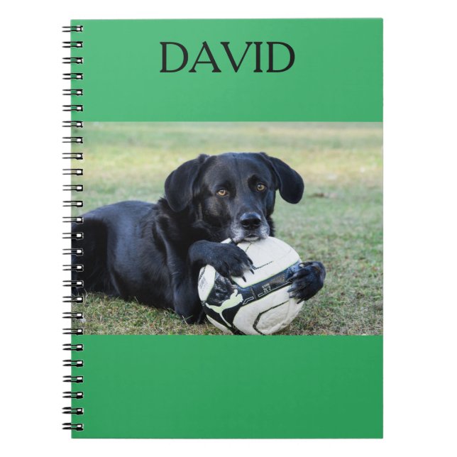 Black lab spiral notebook with custom name. (Front)