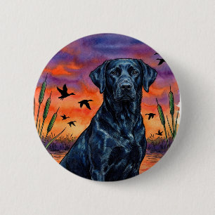 Black Lab Sunset Duck Hunting Pinback Button