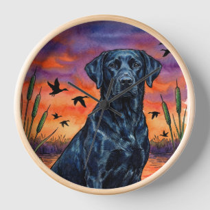 Black Lab Sunset Duck Hunting Wall Clock