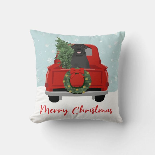 Black Lab Vintage Christmas Truck Cushion (Front)