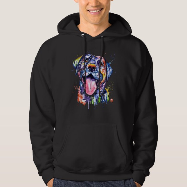 Black Lab Watercolor Pet Portrait Painting Hoodie (Front)