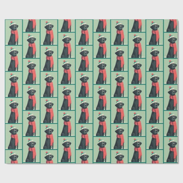 Black Lab Winter Pattern Wrapping Paper (Flat)