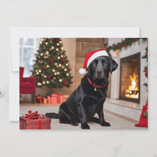 Black Lab with a Christmas Tree Holiday Card (Front)