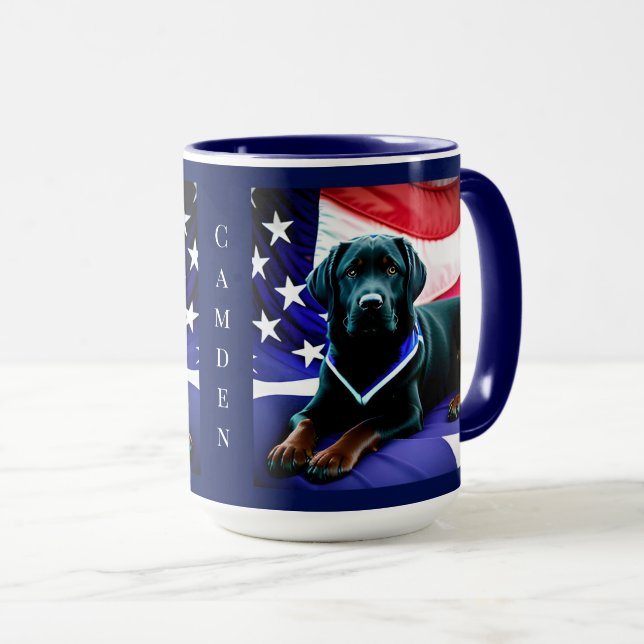 Black Lab with American Flag Patriotic Mug (Front Right)
