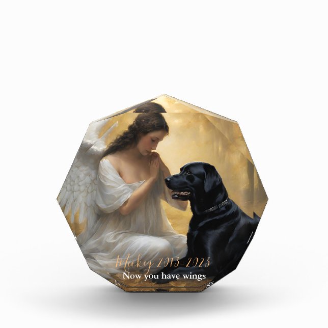  Black Lab with Angel Custom Memorial Photo Block (Front)