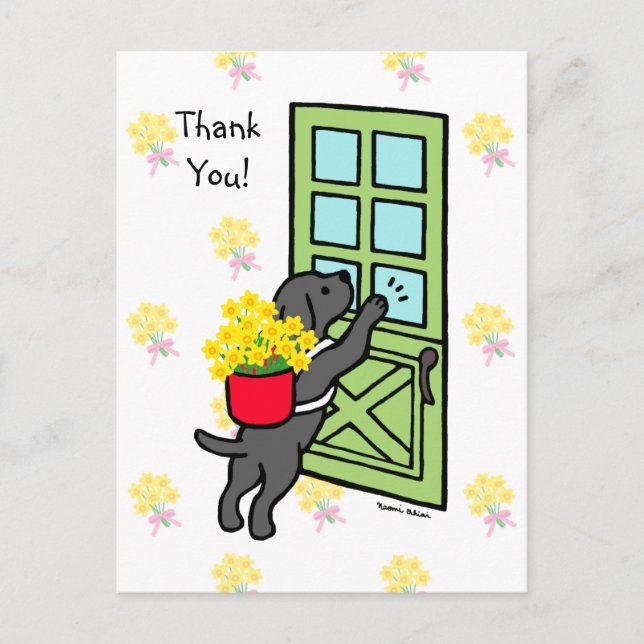 Black Lab with Daffodils Postcard (Front)