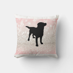 BLACK LAB WITH LIGHT PINK AND WHITE THROW PILLOW! CUSHION