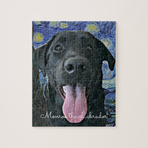 Black Lab with two sticks Dog Photo and Name Jigsaw Puzzle
