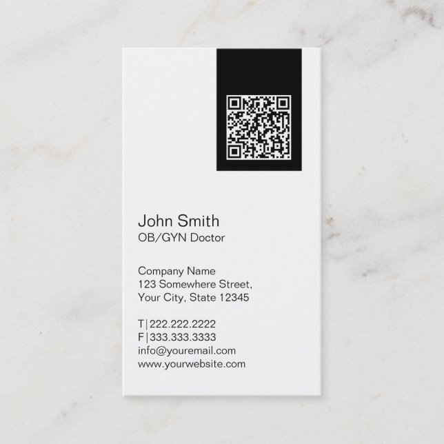 Black Label QR Code OB/GYN Business Card (Front)