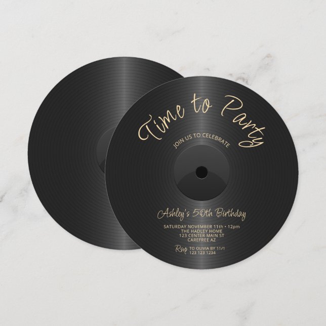 Black Label Record 50th Birthday Invitation (Front/Back)