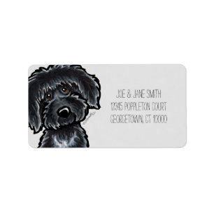 Black Labradoodle Art Grey Mod Label