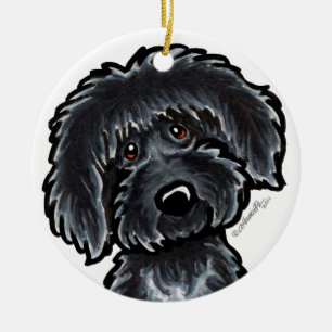 Black Labradoodle Art Personalised Ceramic Tree Decoration