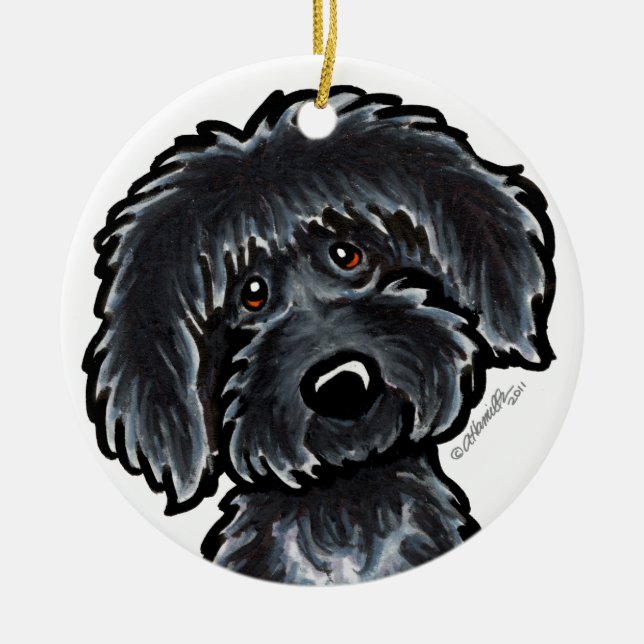 Black Labradoodle Art Personalised Ceramic Tree Decoration (Front)