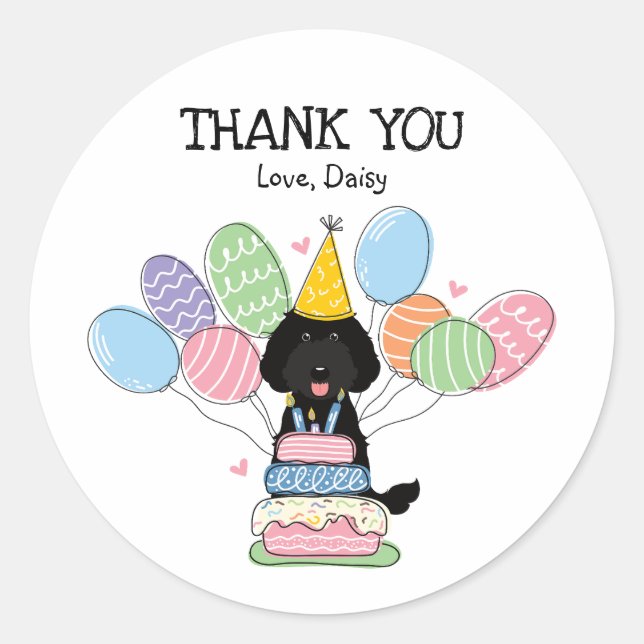 Black Labradoodle Birthday Favour Tags Sticker (Front)