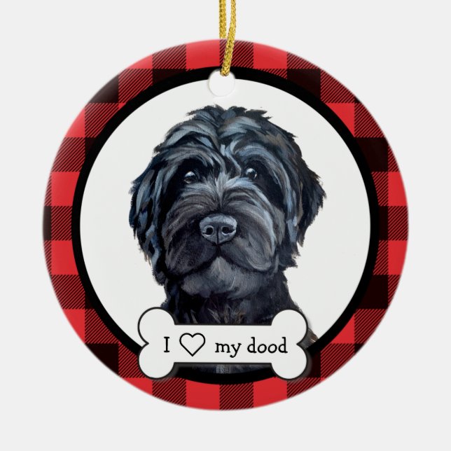 Black Labradoodle / Black Goldendoodle Ceramic Tree Decoration (Front)