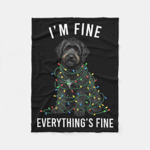 Black Labradoodle Christmas I'm Fine Everything Is Fleece Blanket