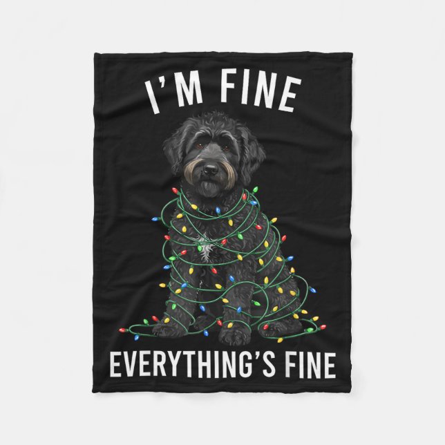Black Labradoodle Christmas I'm Fine Everything Is Fleece Blanket (Front)