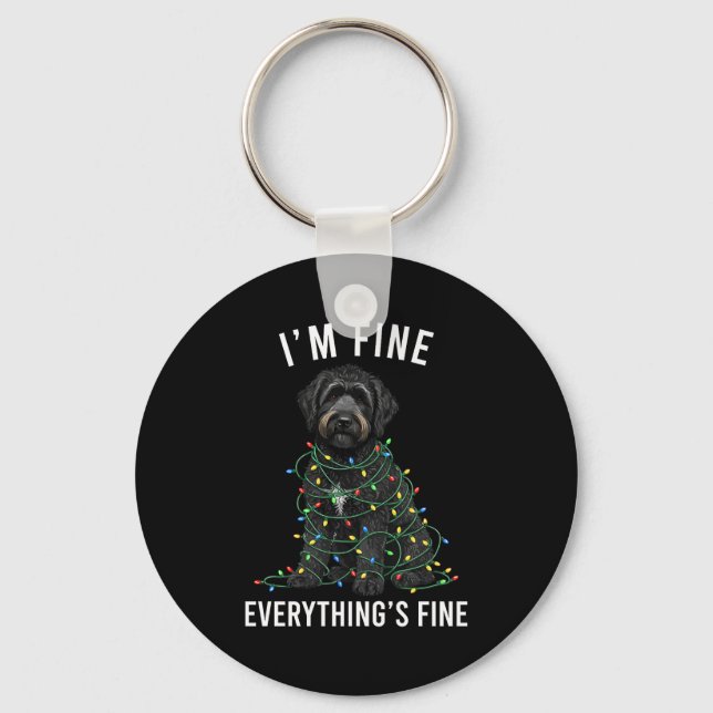 Black Labradoodle Christmas I'm Fine Everything Is Key Ring (Front)