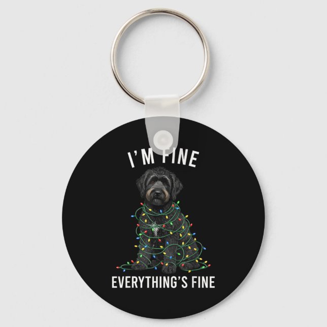 Black Labradoodle Christmas I'm Fine Everything Is Key Ring (Front)