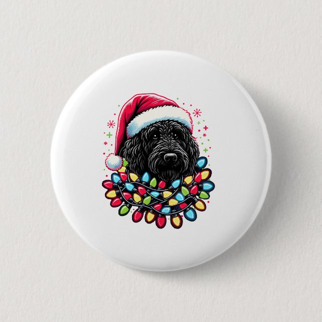 Black Labradoodle Christmas Tree Xmas Lights Doodl 6 Cm Round Badge (Front)