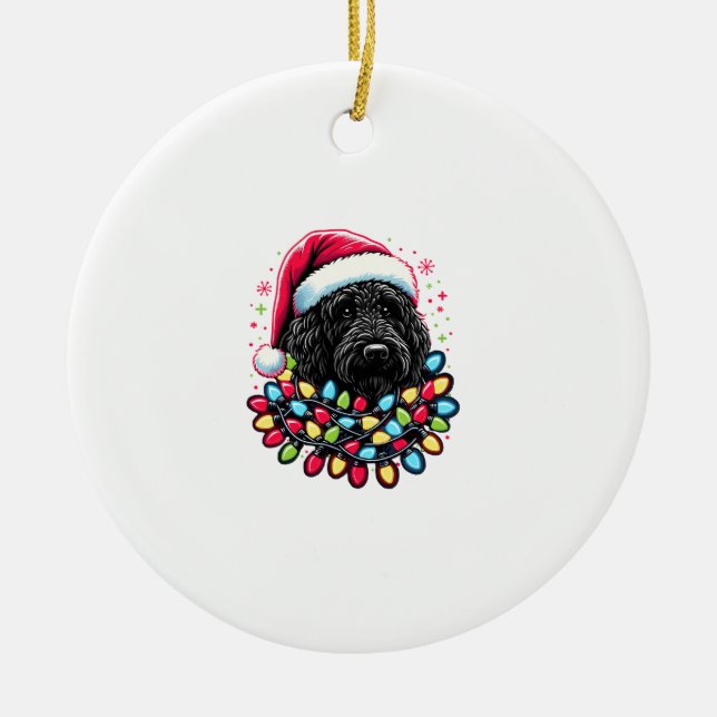 Black Labradoodle Christmas Tree Xmas Lights Doodl Ceramic Tree Decoration (Front)
